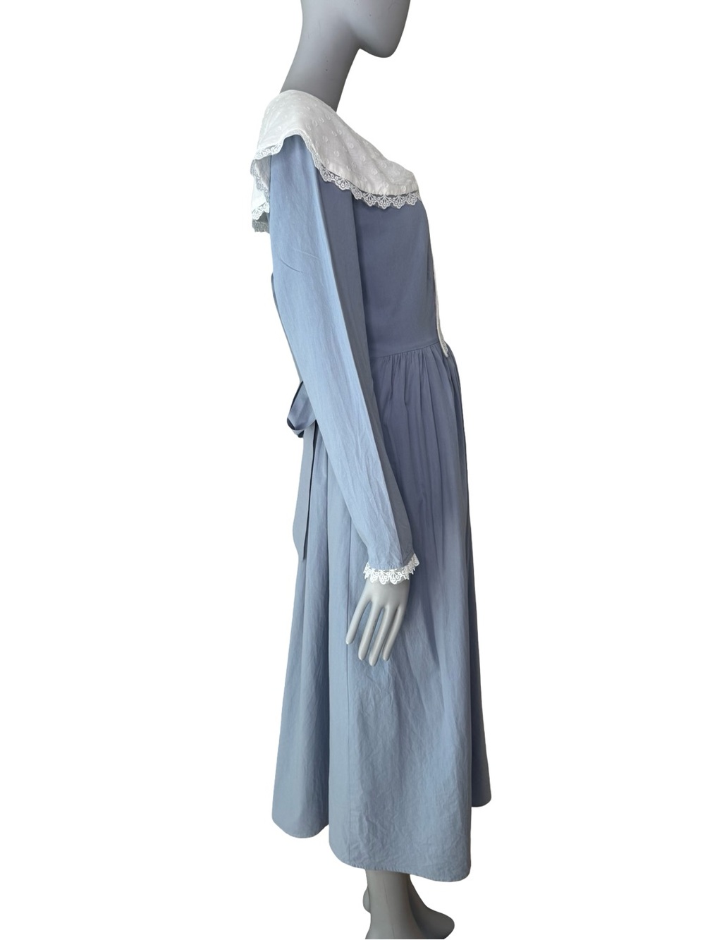 Scarlet Darkness Cottagecore Prairie Cameo Lace Collar Midi Dress Blue Cotton - Picture 5 of 16